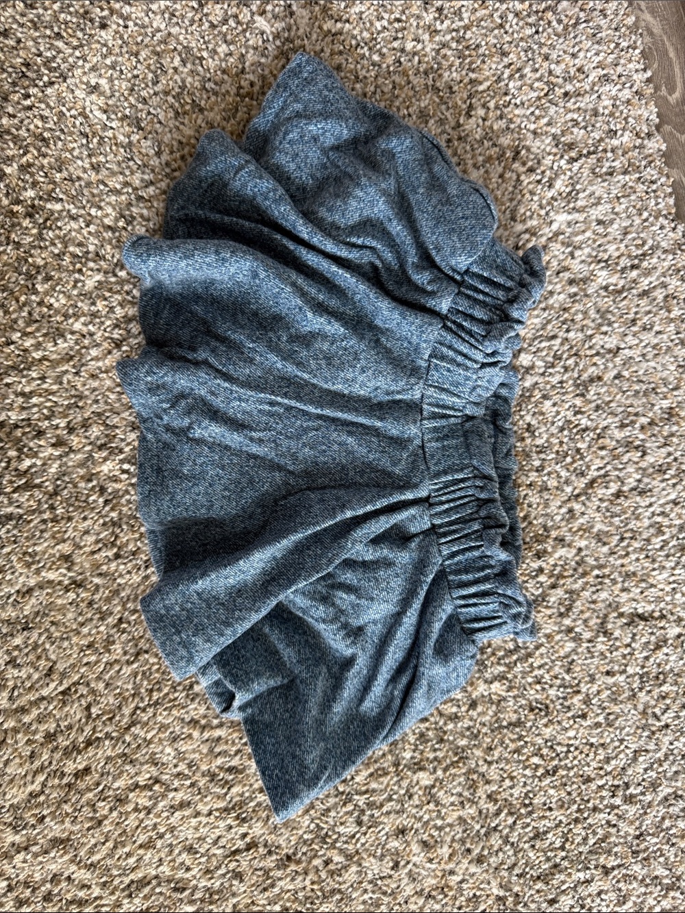 Faux Denim Bamboo Gathered Mini Skirt